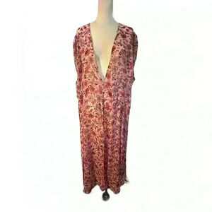 Long Duster with Tie Belt in Pink Floral